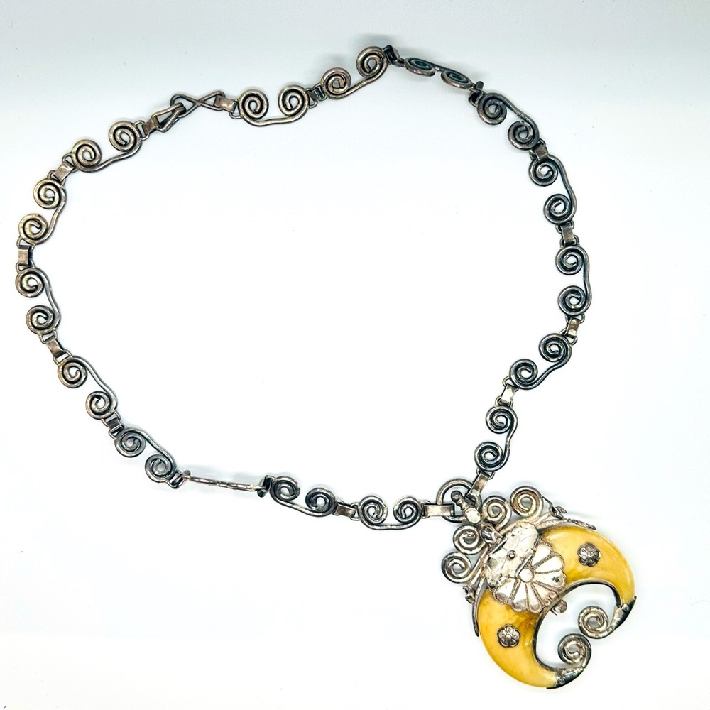 Silver Bone Crescent Statement Necklace Boho China Tibet